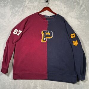 Ralph Lauren Sweatshirt Mens 2XLT 2XL Tall Red Blue Color Block P Wing Pullover